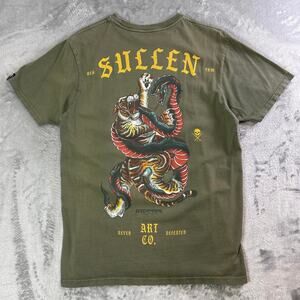 Sullen Art Collective Graphic T Shirt Olive Green Tiger Snake Print Size Medium